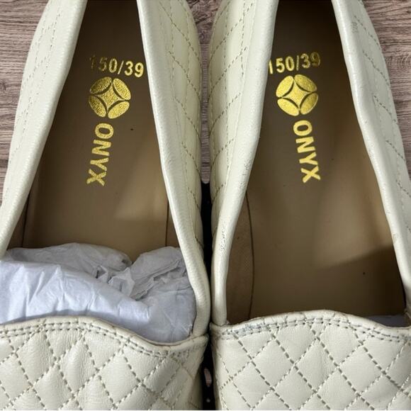 Onyx Quilted Leather Loafers Cream Size US 8.5 / EU 39 NWOT Slip-On Elegance - Picture 5 of 11